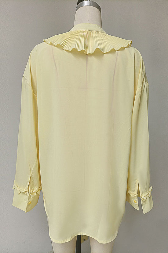 Ruffled V-Neck Long Sleeve Blouse