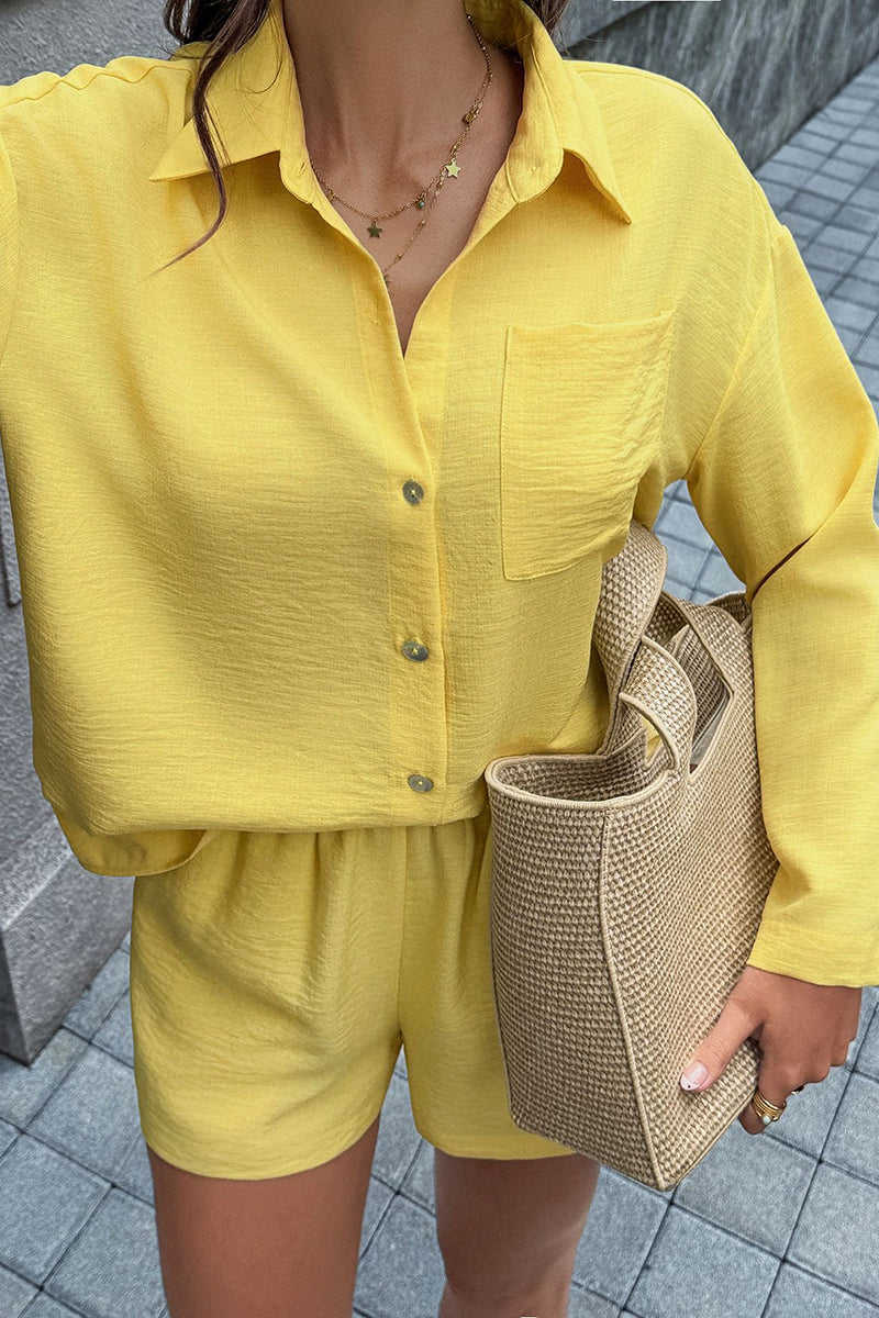 Casual Button-Up Shorts Set