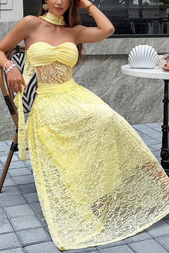 Strapless Lace Maxi Dress