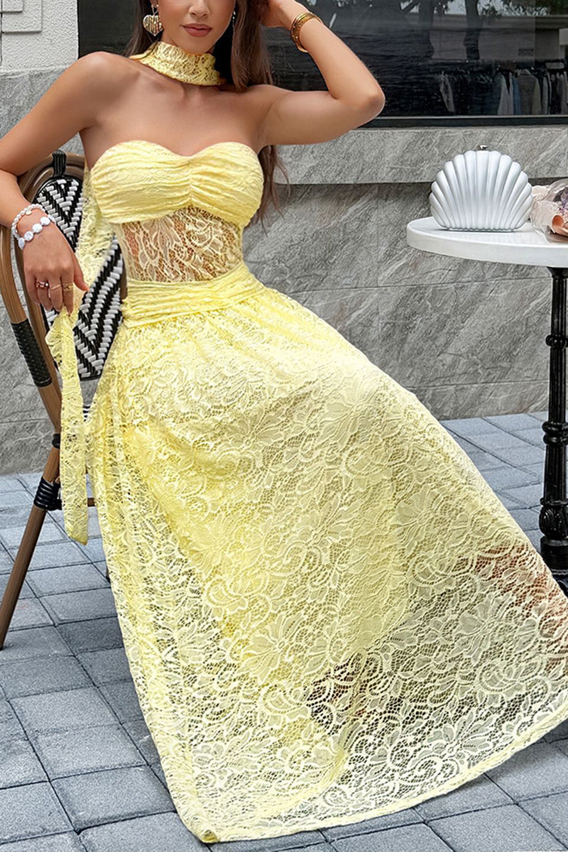 Strapless Lace Maxi Dress