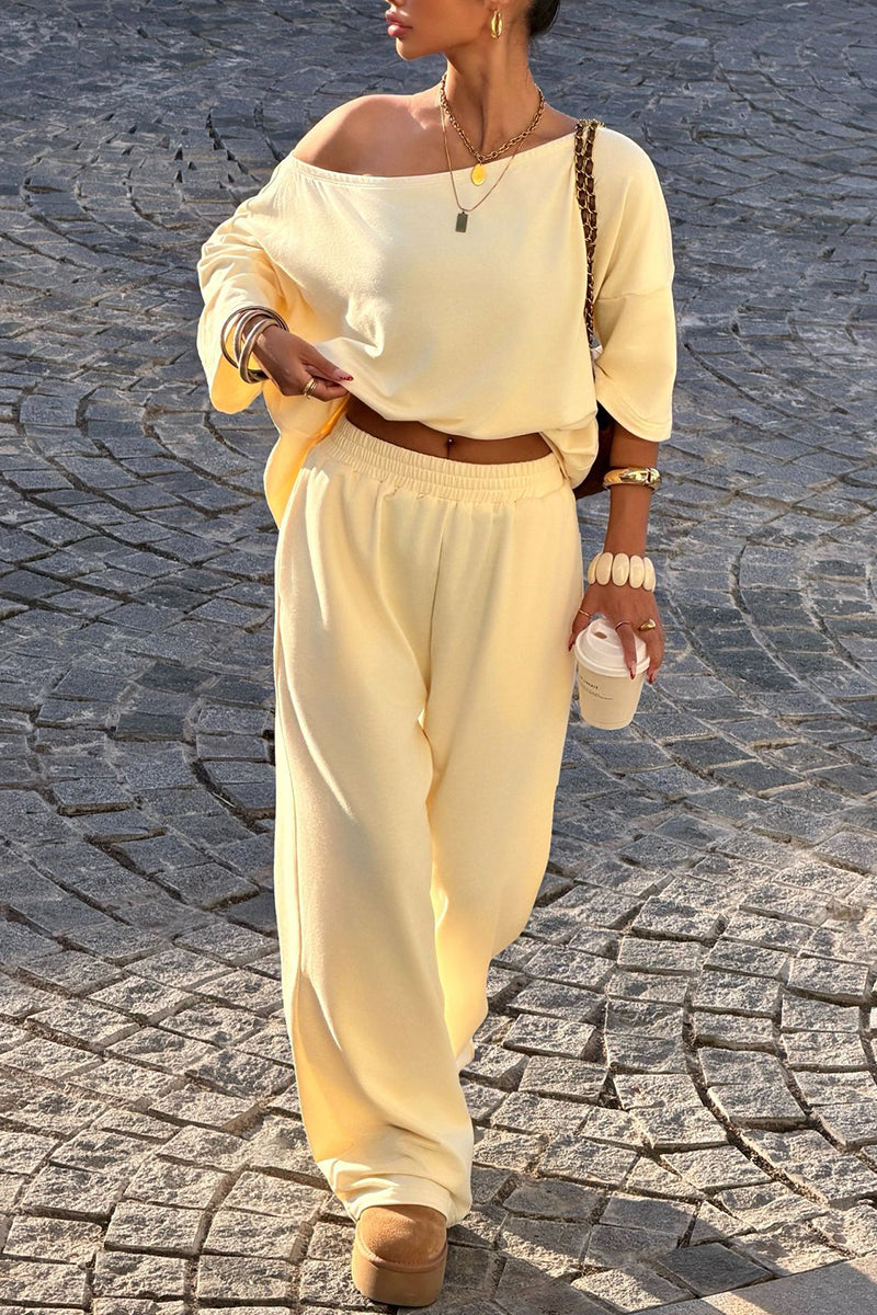 Off-Shoulder Relaxed Pants Set