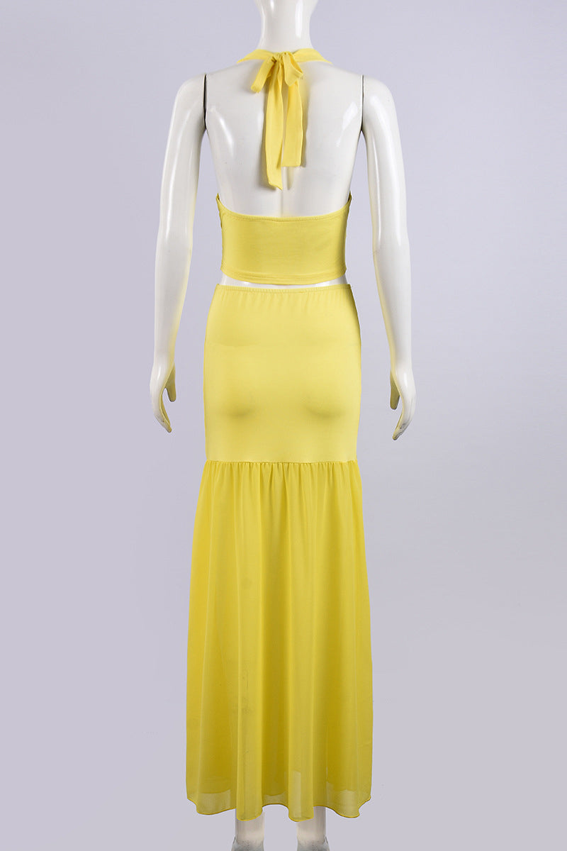 Cutout Halter Skirt Set