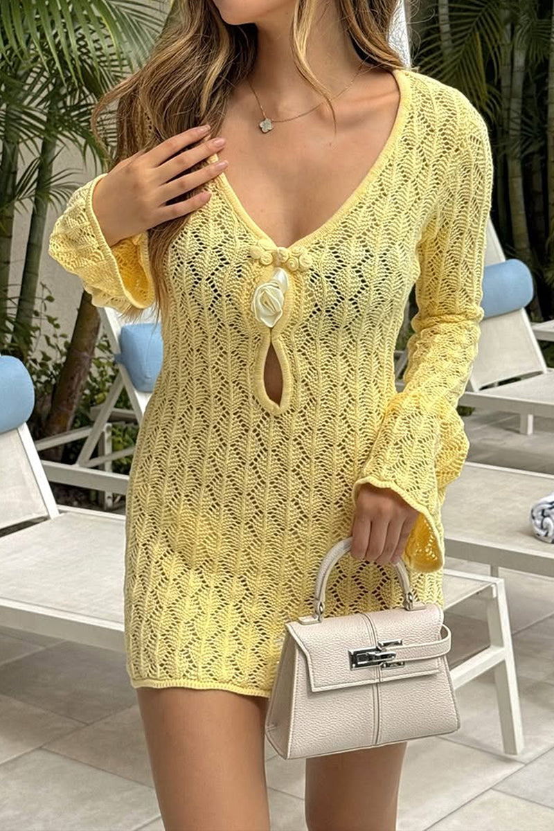 Elegant Knit V-Neck Long Sleeve Dress