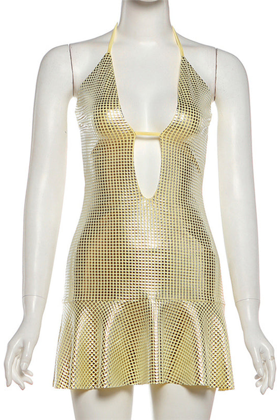 Rhinestone Cutout Sleeveless Mini Dress