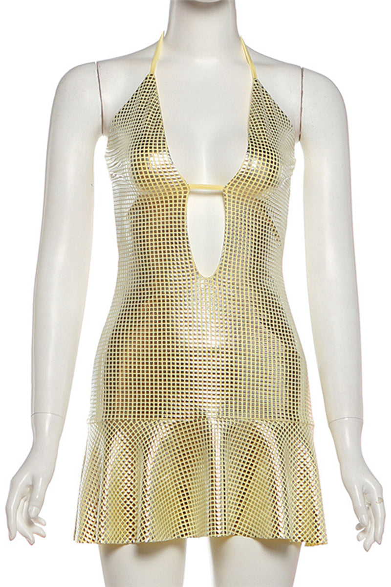 Rhinestone Cutout Sleeveless Mini Dress
