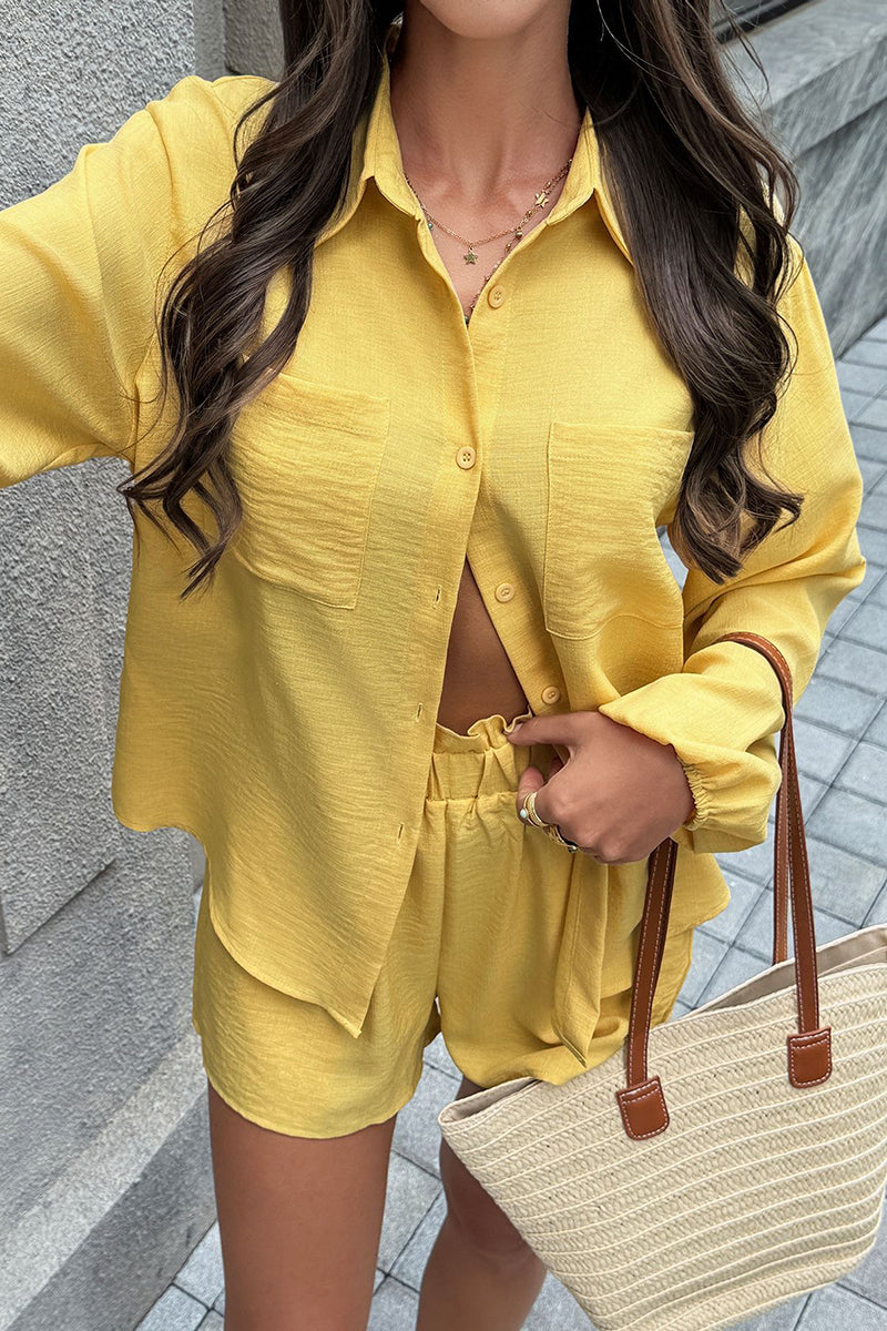Chic Button-Up Shorts Ensemble