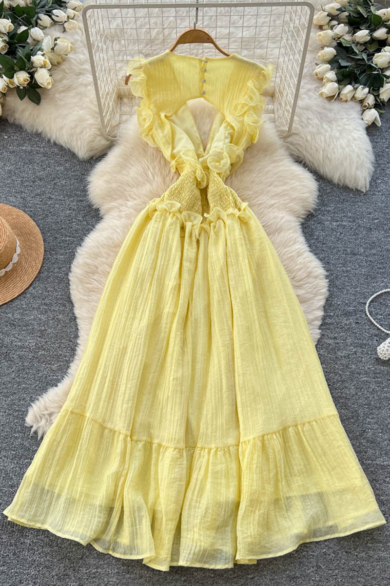 Ruffle Plunge Casual Dress
