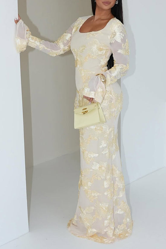Floral Long Sleeve Bodycon Maxi Dress