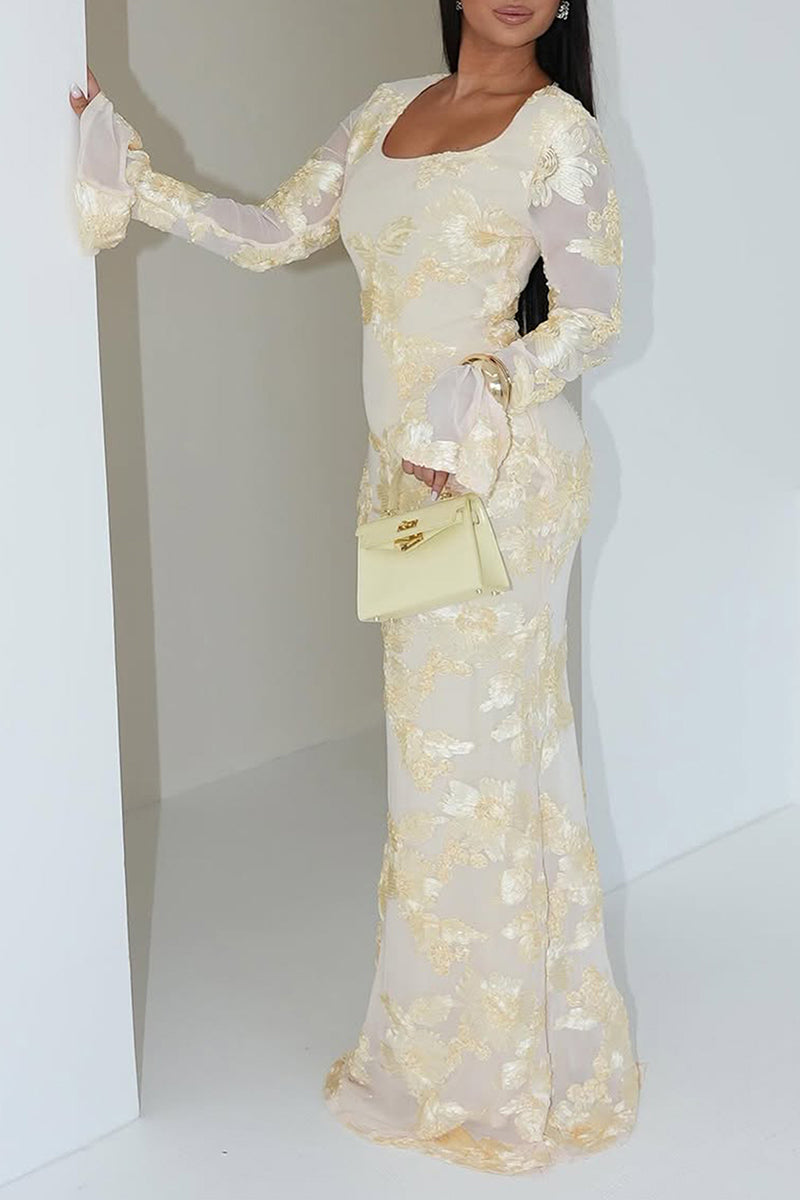 Floral Long Sleeve Bodycon Maxi Dress