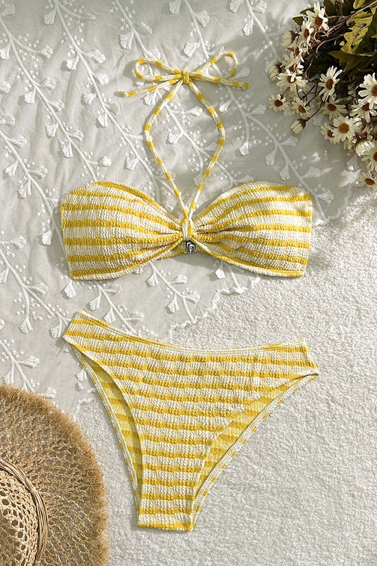 Striped Halter Bikini Set with Bow Detail