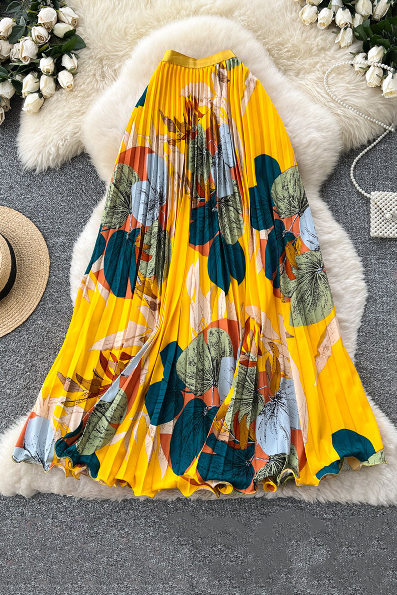 Floral Pleated Midi Skirt