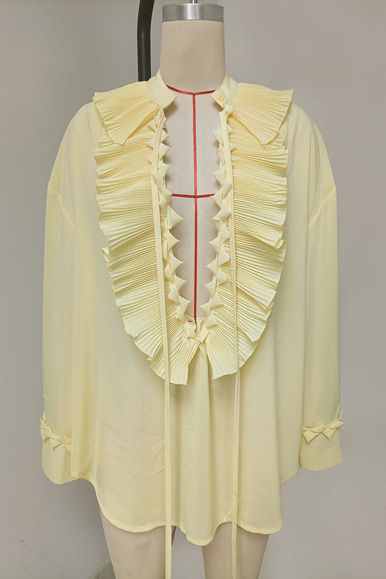 Ruffled V-Neck Long Sleeve Blouse
