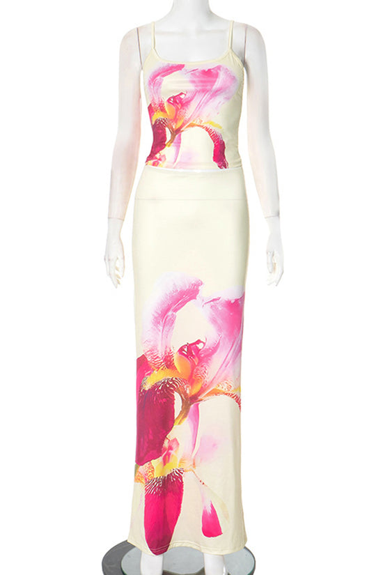 Floral Print Sleeveless Skirt Set