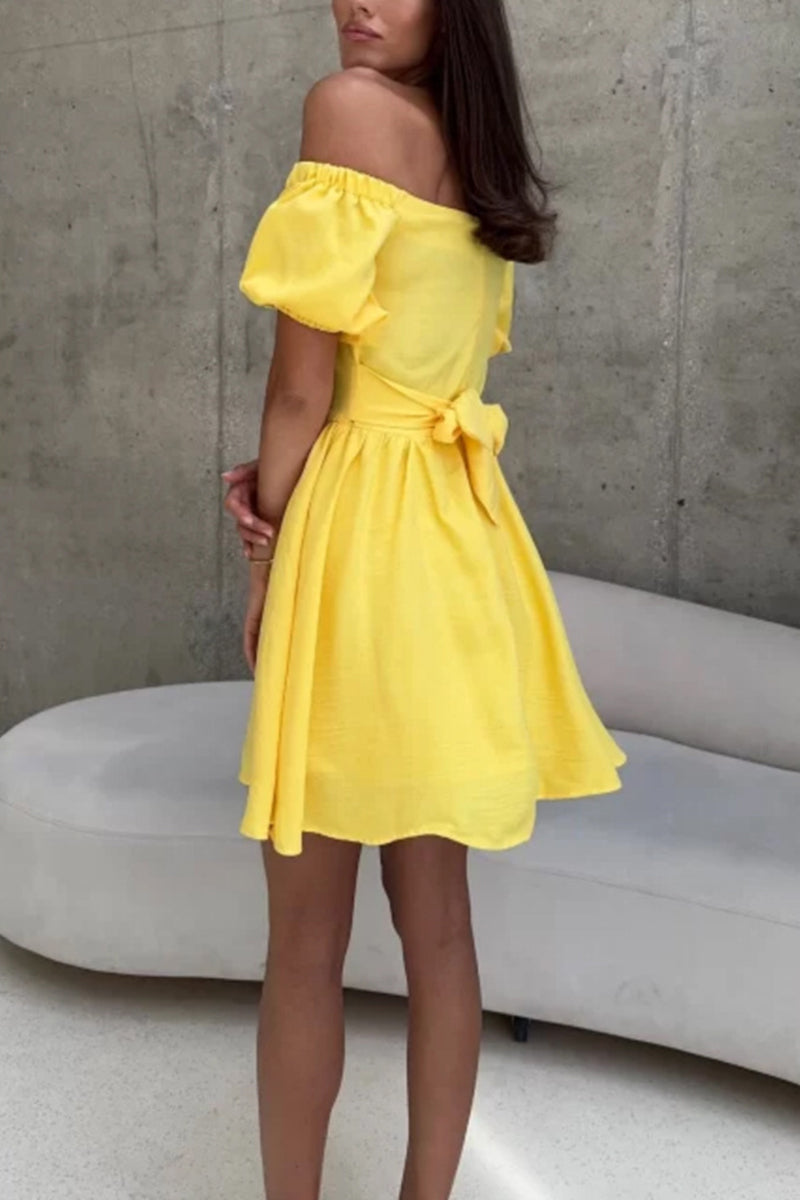 Off-Shoulder Puff Sleeve Casual Dress