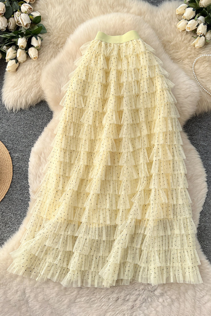 Layered Ruffle Midi Skirt