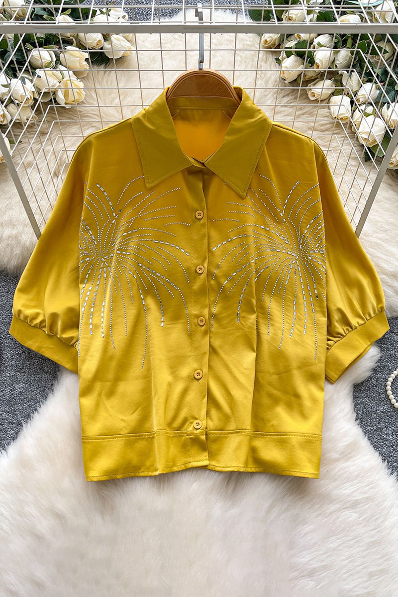 Sparkling Pattern Button-Up Blouse
