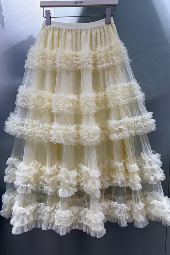 Tiered Midi Skirt with Ruffle Layers
