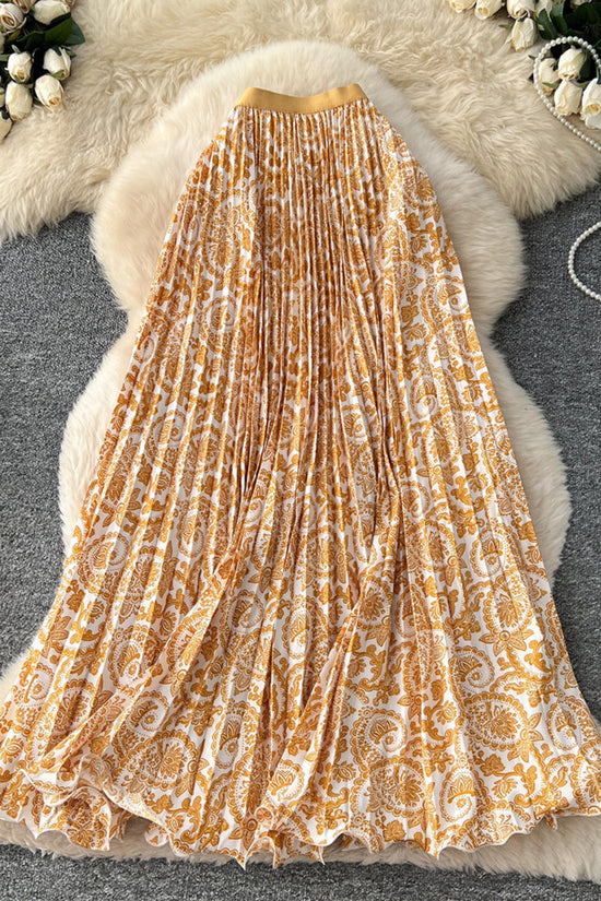 Paisley Pleated Midi Skirt
