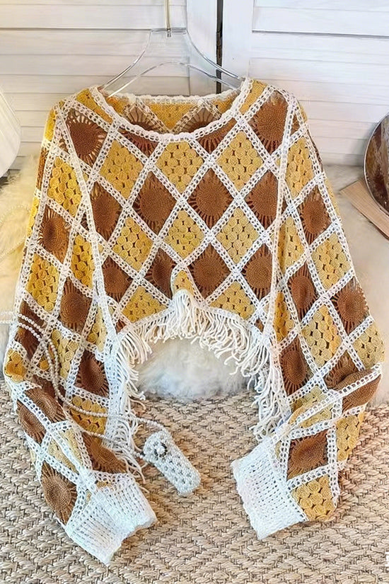 Intricate Crochet Fringe Knit Top