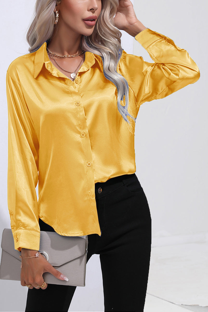 Elegant Long Sleeve Button-Up Blouse