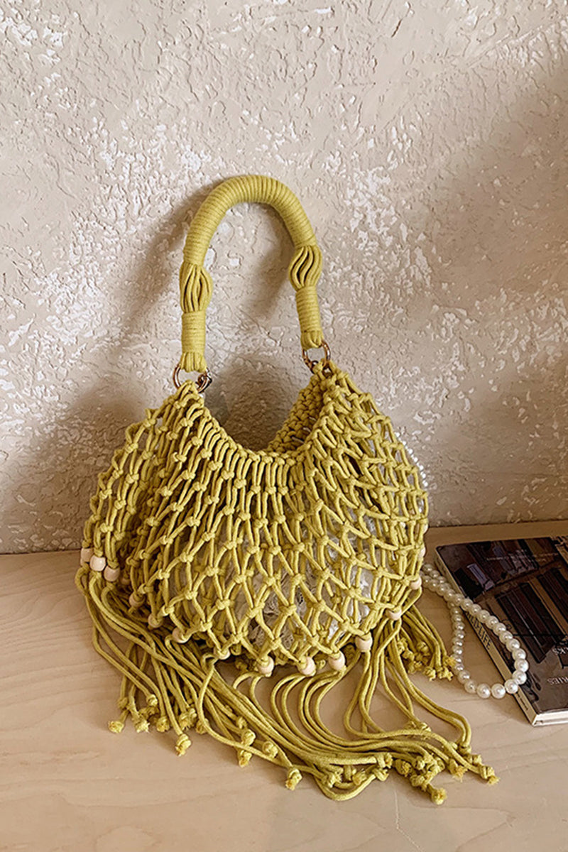 Elegant Woven Handbag with Tassel Trim