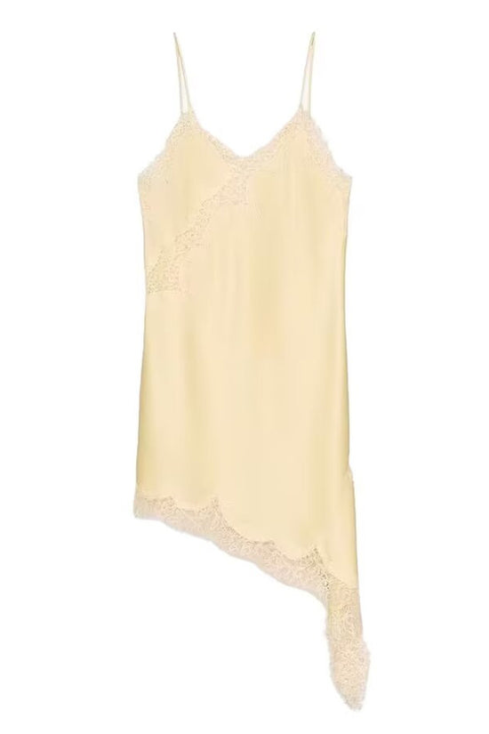 Asymmetrical Hem Lace Trim Slip Dress