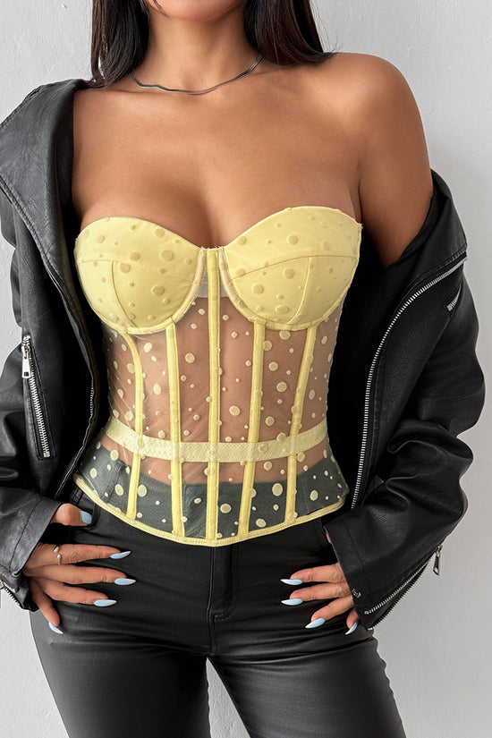 Dotted Mesh Strapless Corset Top