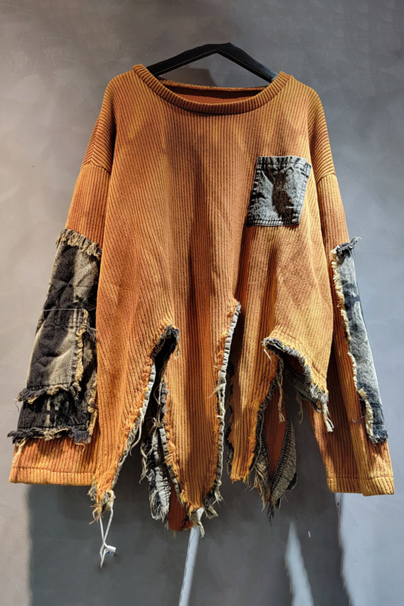 Distressed Patchwork Oversized Sweater