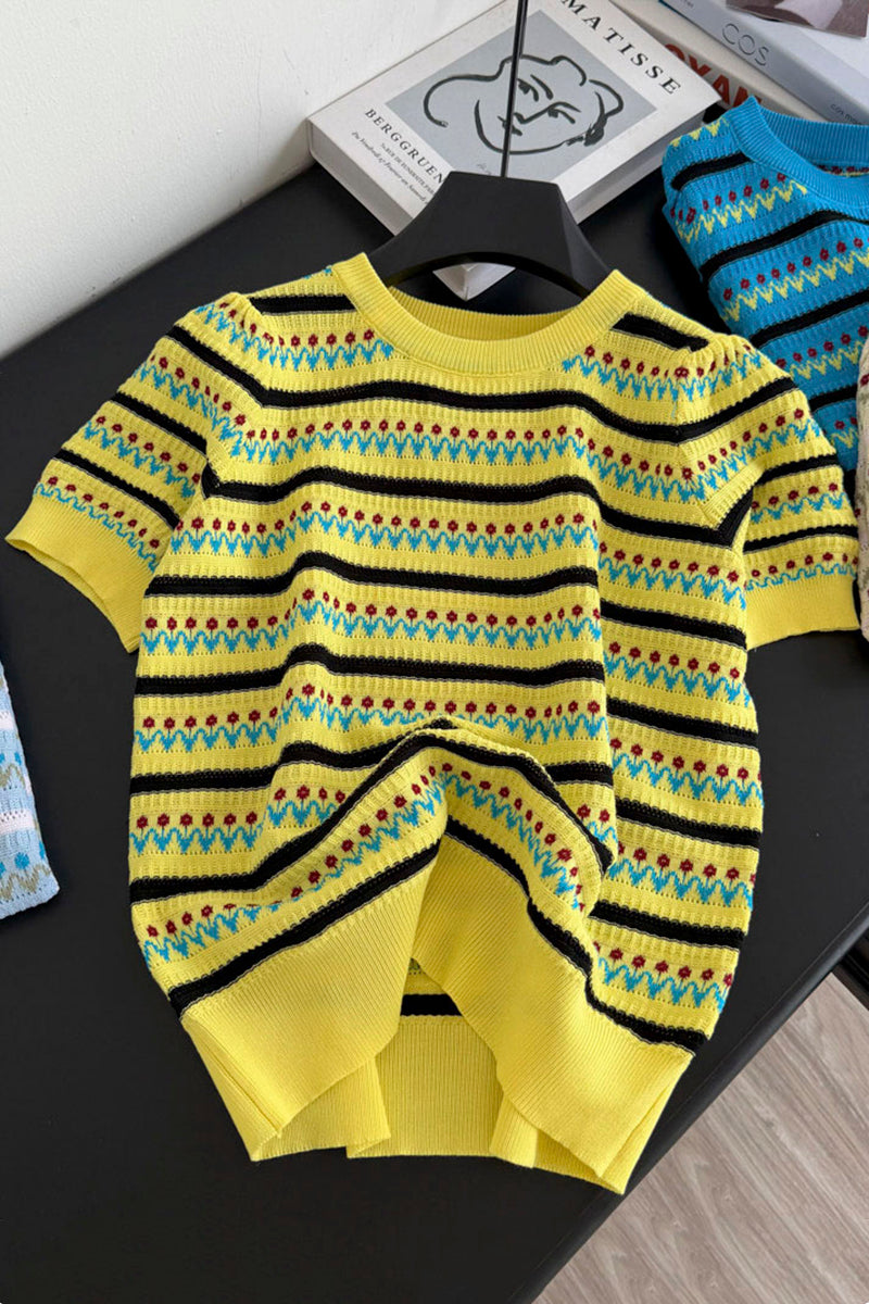 Patterned Short Sleeve Knit Tee