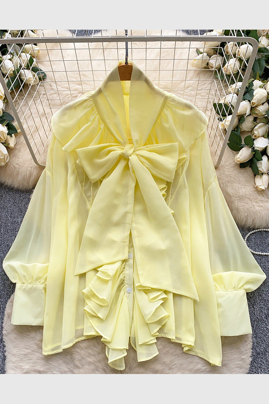 Elegant Bow Tie Ruffle Blouse