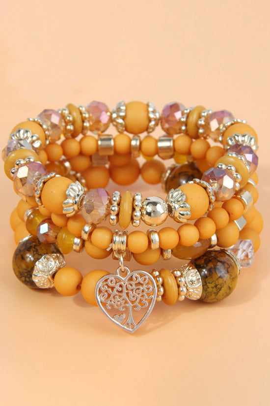 Heart Charm Beaded Bracelet Set