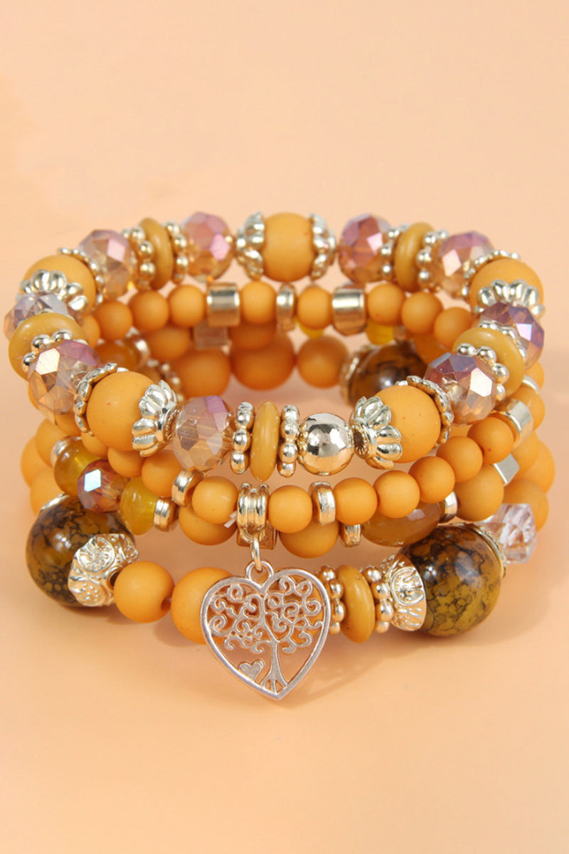 Heart Charm Beaded Bracelet Set