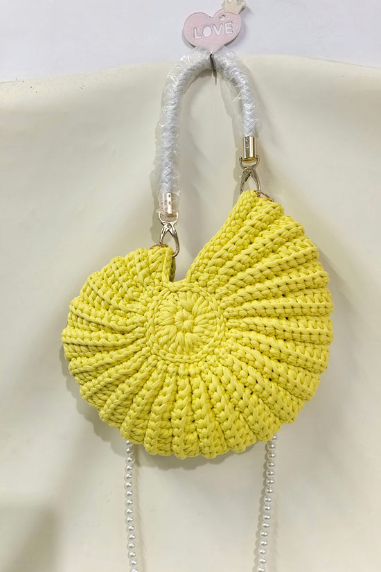 Chic Knit Handbag with Pearl Strap