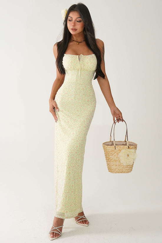 Floral Lace-Up Cami Maxi Dress
