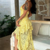 Lace Layered Ruffle Backless Maxi Dress