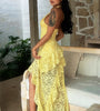 Lace Layered Ruffle Backless Maxi Dress