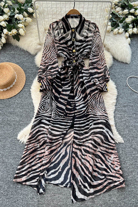 Zebra Print Long Sleeve Casual Dress