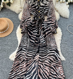 Zebra Print Long Sleeve Casual Dress