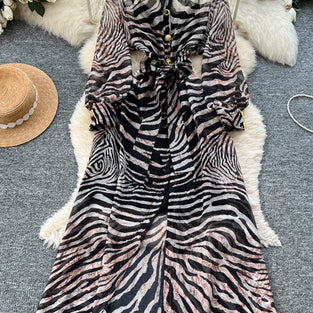 Zebra Print Long Sleeve Casual Dress