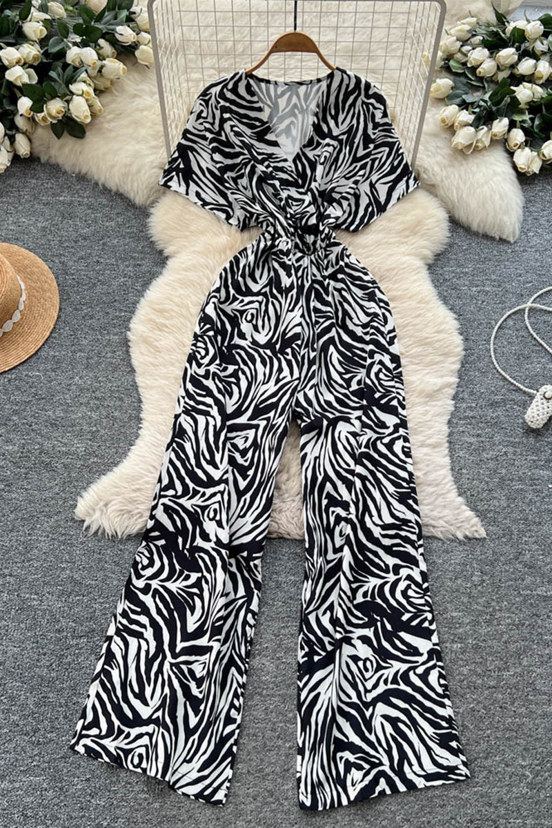 Zebra Print V-Neck Jumpsuit