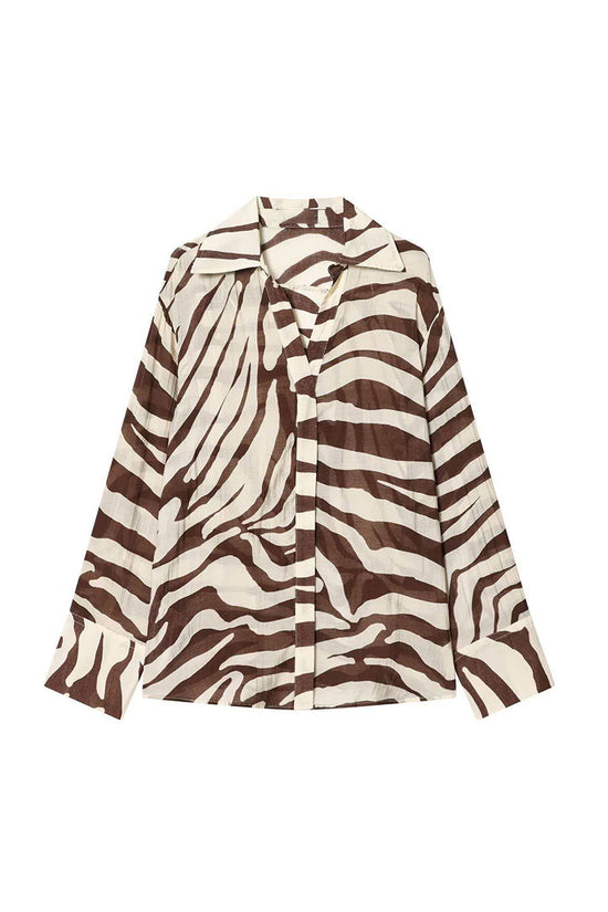 Zebra Print Long Sleeve Blouse