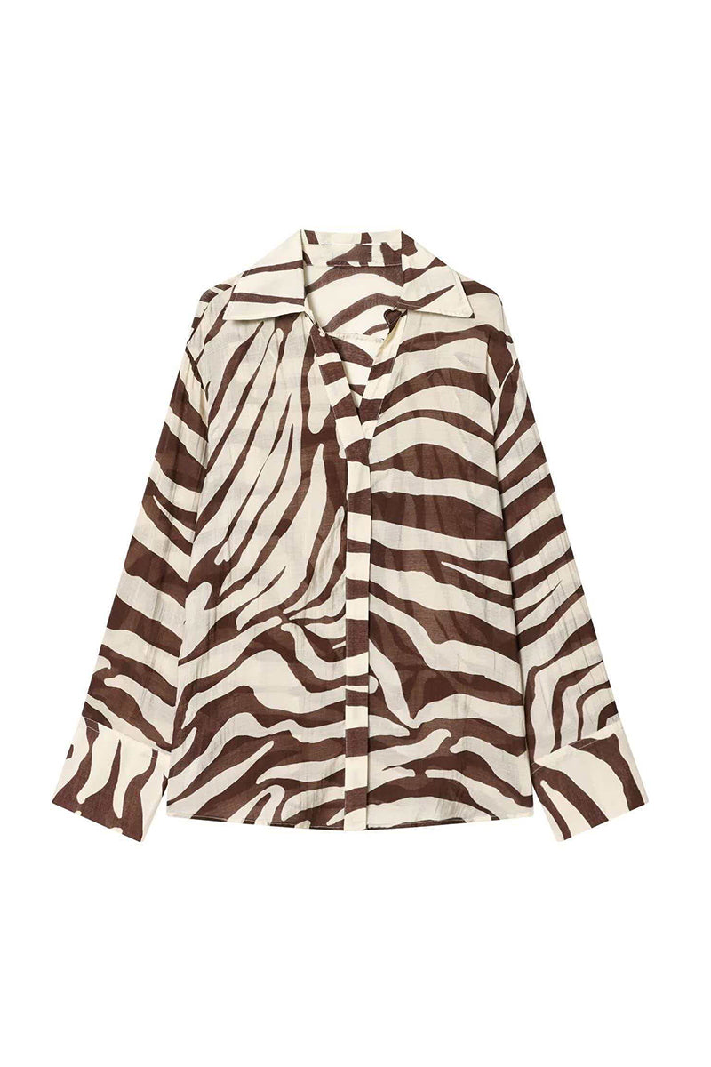 Zebra Print Long Sleeve Blouse