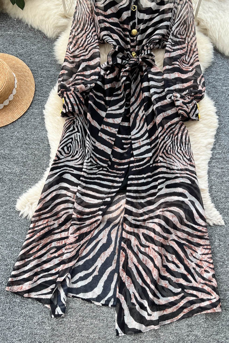 Zebra Print Long Sleeve Casual Dress