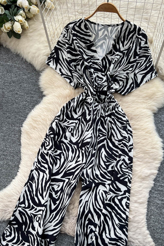 Zebra Print V-Neck Jumpsuit