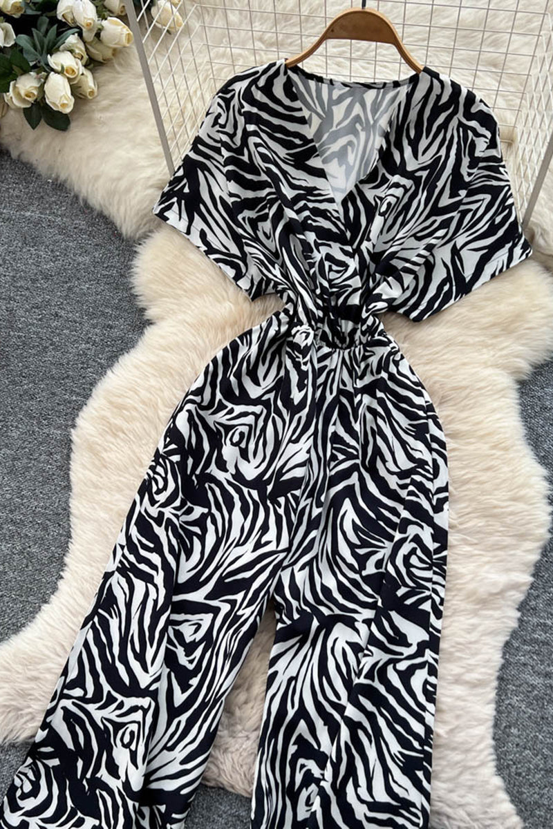 Zebra Print V-Neck Jumpsuit