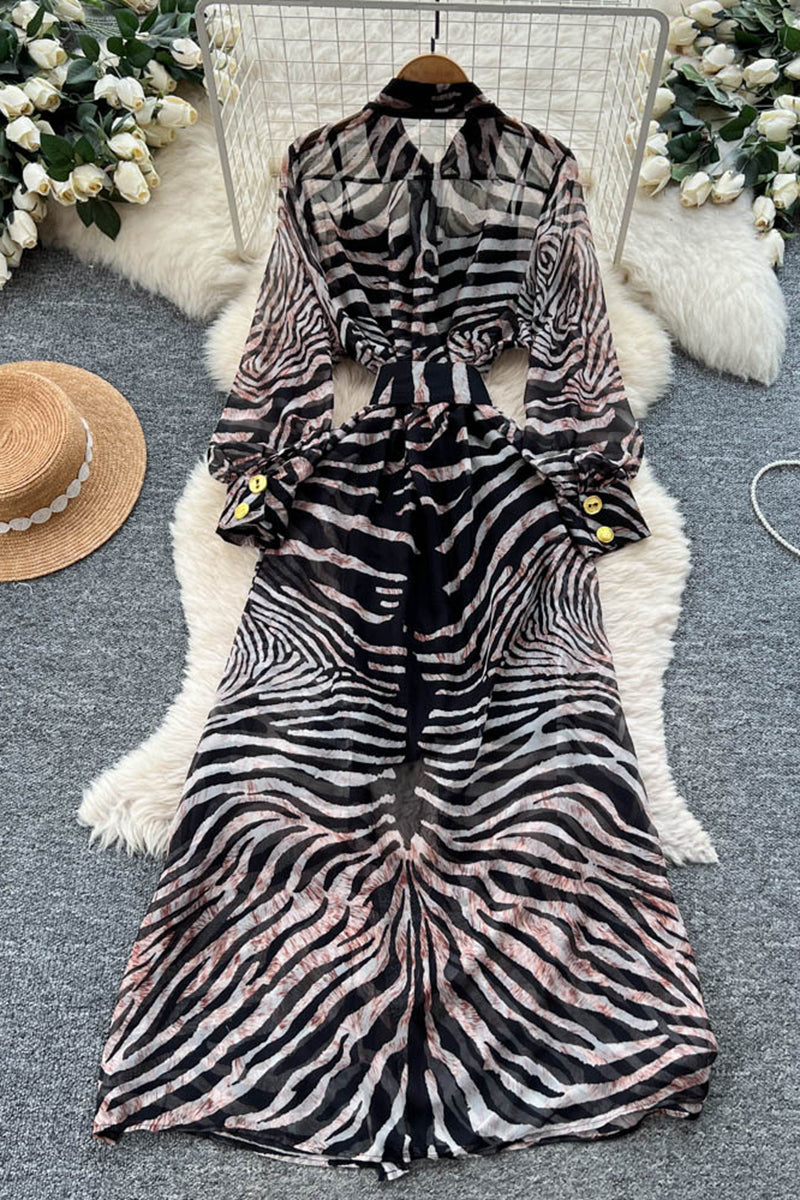 Zebra Print Long Sleeve Casual Dress