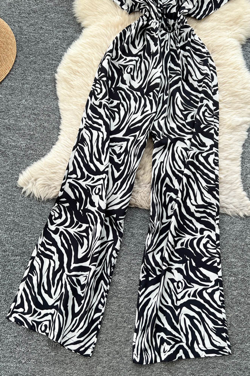 Zebra Print V-Neck Jumpsuit