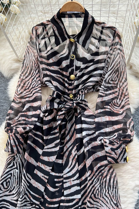 Zebra Print Long Sleeve Casual Dress