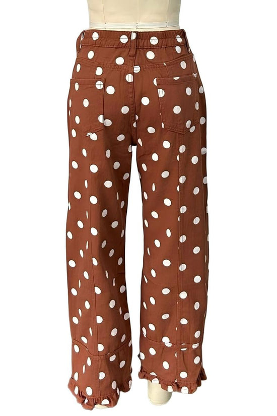 Polka Dot Ruffle Hem Baggy Jeans