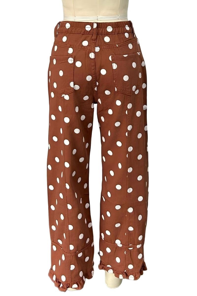 Polka Dot Ruffle Hem Baggy Jeans